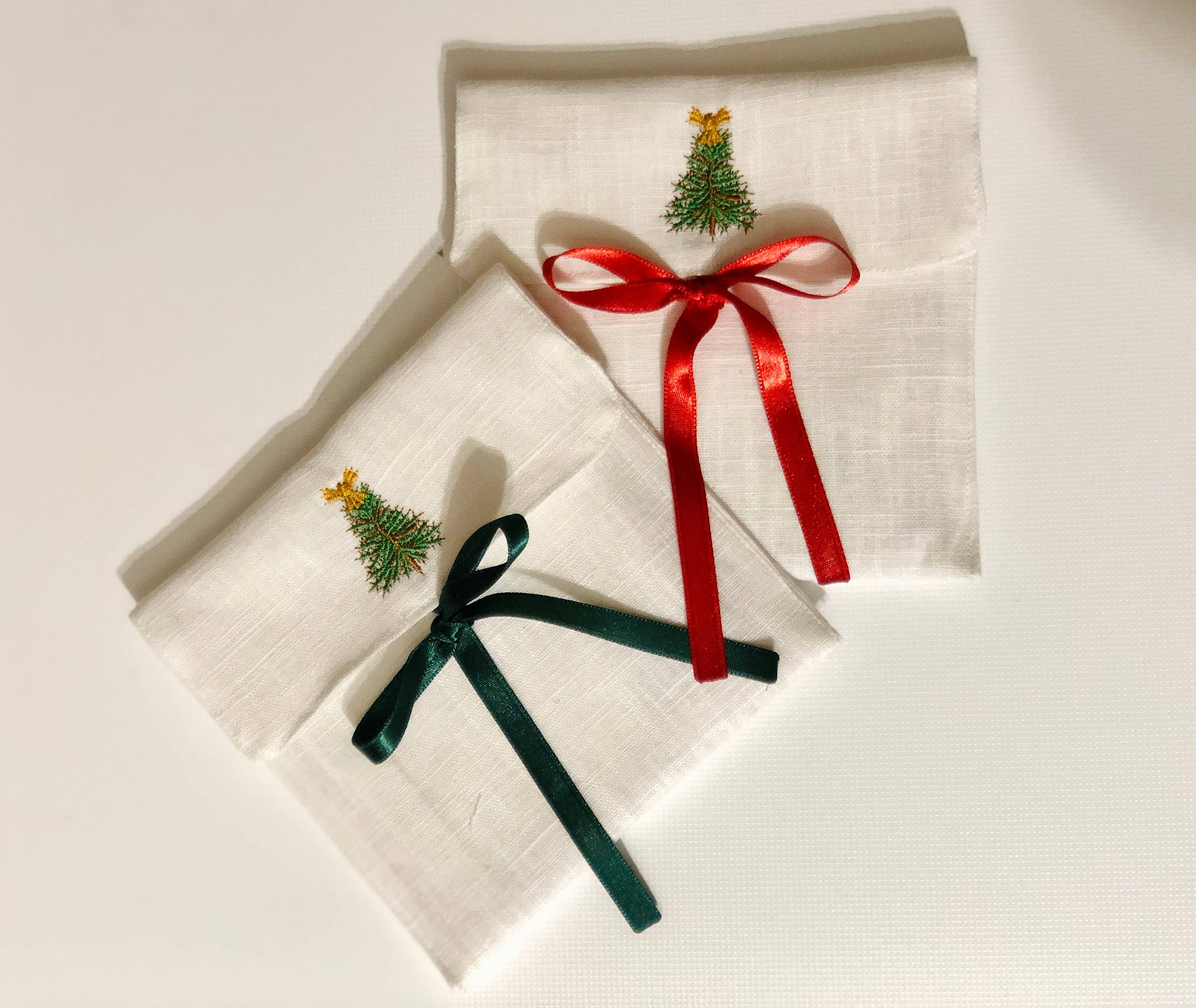 Belle Linen - Wholesale Dinner & Cloth Napkin - Set of 4 Christmas Tree Embroidered Cocktail Napkins1