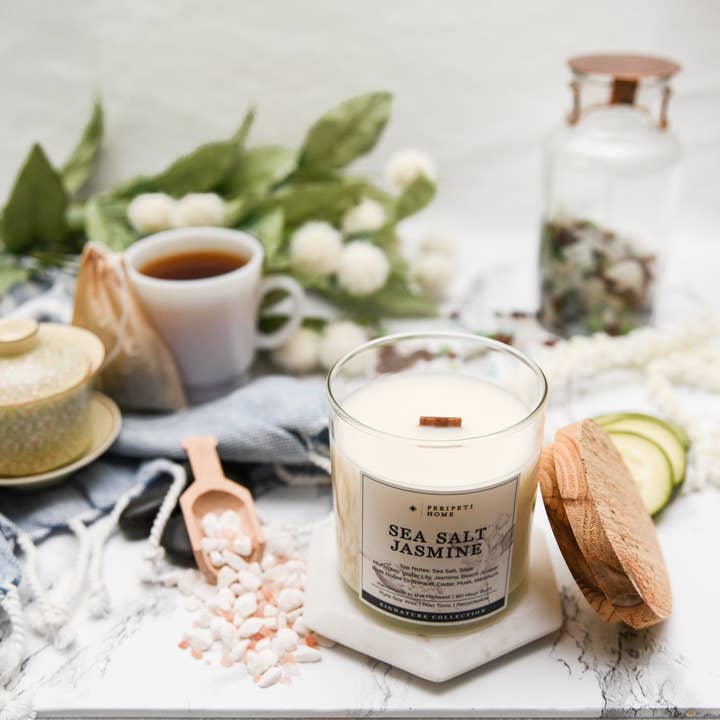 Peripeti Home - Wholesale Jar/Filled Candle - Sea Salt Jasmine Soy Candle, Spa Scent, Non-Toxic4
