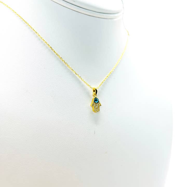 Loli - Vendita all'ingrosso Collana con ciondolo/pendaglio - Collana Hamsa Mini Evil Eye in argento sterling 925