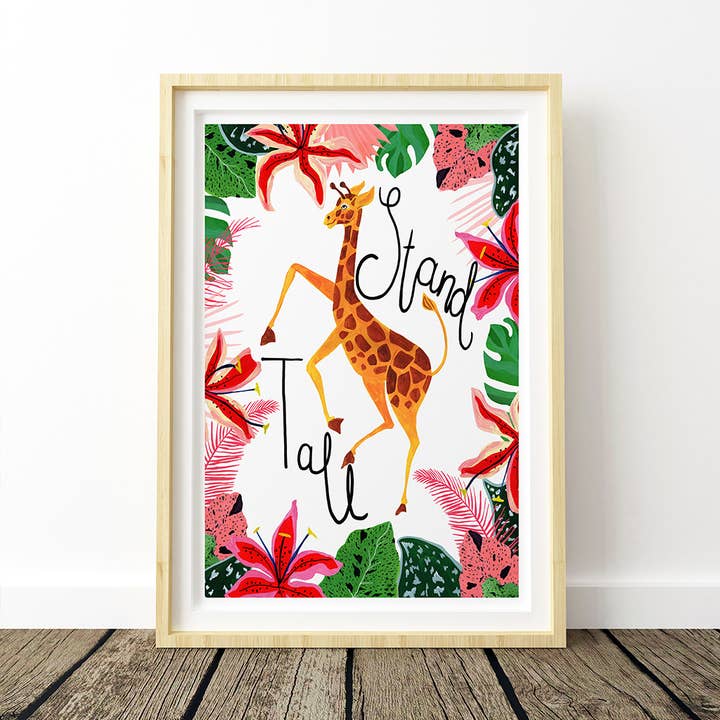 Stand Tall Giraffe Nursery Print for wholesale by Violets Print House