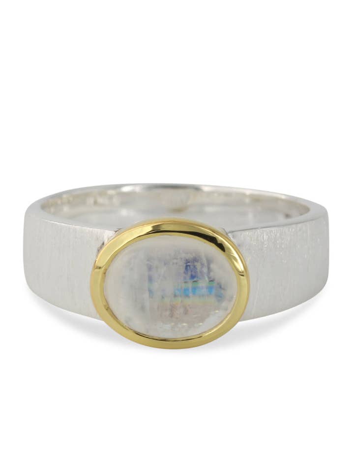 Silverring med förgylld infattning, 18 karat guldpläterad med månsten för wholesale av Campur GmbH