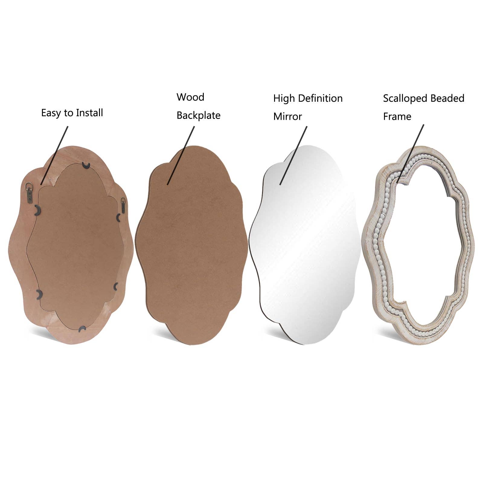 Paris Loft Inc - Vendita all'ingrosso Specchi da parete - Specchio da parete in legno smerlato imbiancato con perline, altezza 27,125 pollici4