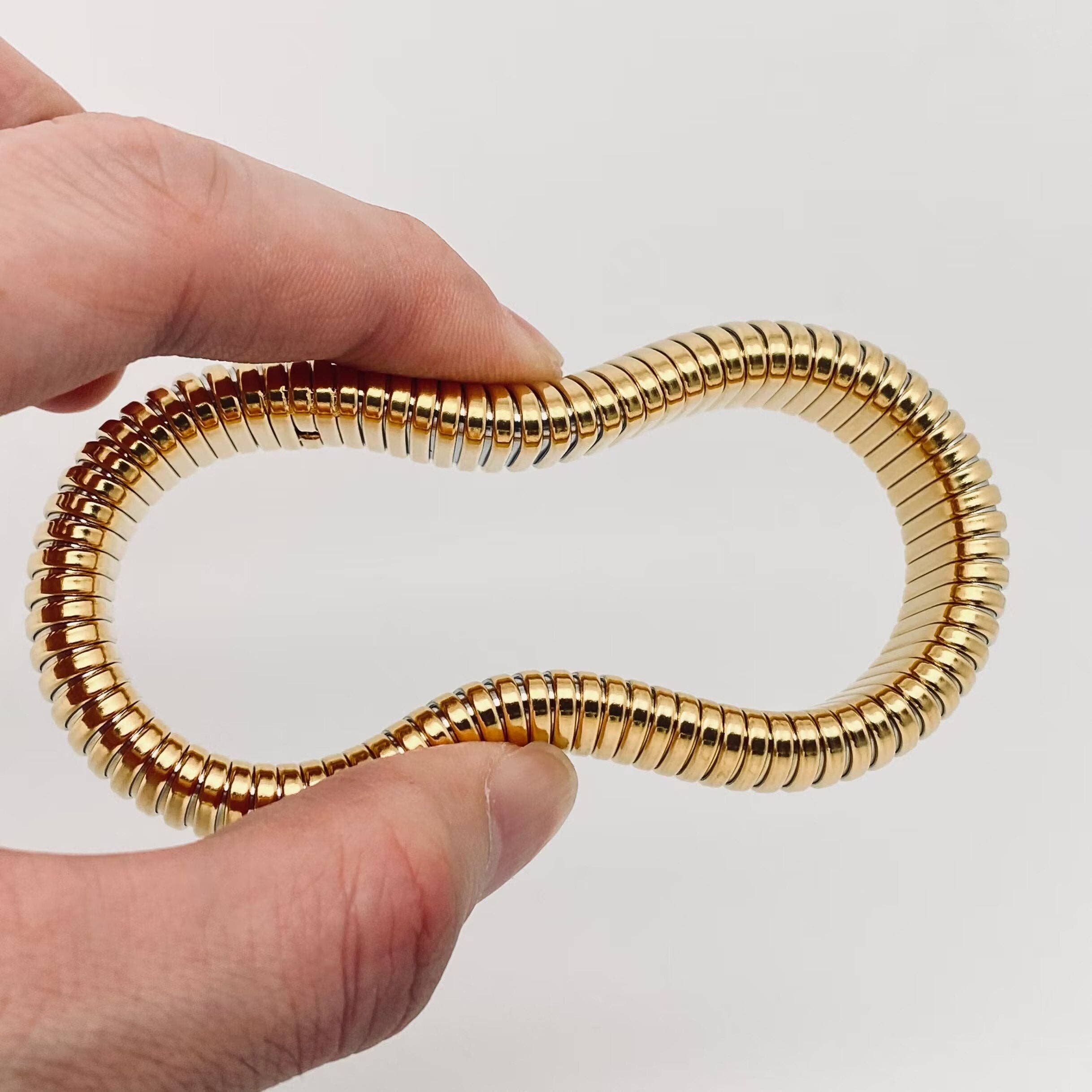 Mio Queena - Vente Bracelet jonc - Bracelet élastique en acier inoxydable doré 10-12-16-20MM-FGS2