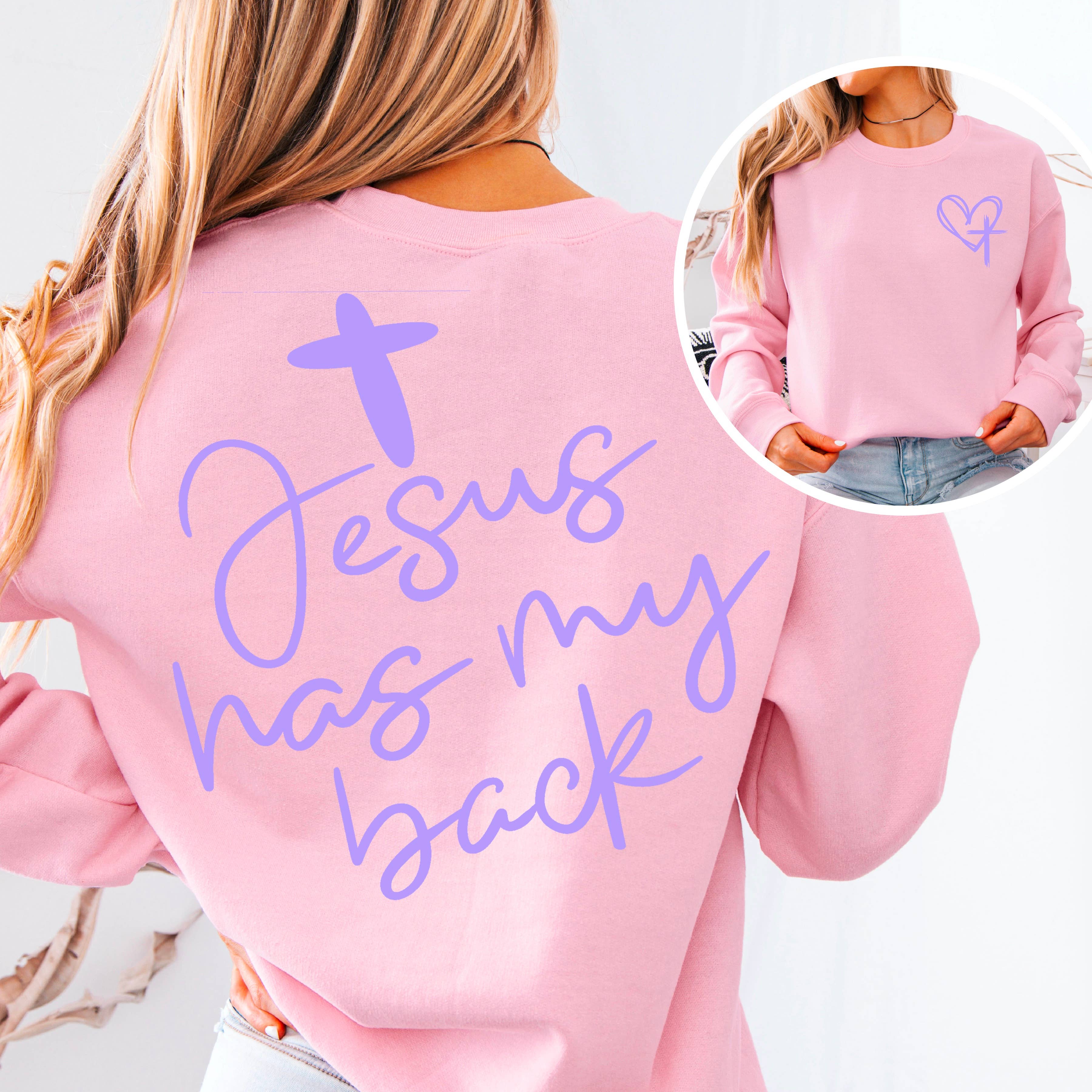 Shoppe SHC - Wholesale Graphic Sweatshirt - Women's - Jesus Has My Back  Screen Print Sweatshirt  1