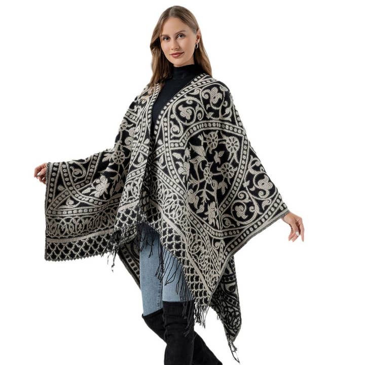ACCITY - Wholesale Wrap - Women's - WARM FAUX CASHMERE TASSEL SCARF CAPE SHAWL_CWASC21683