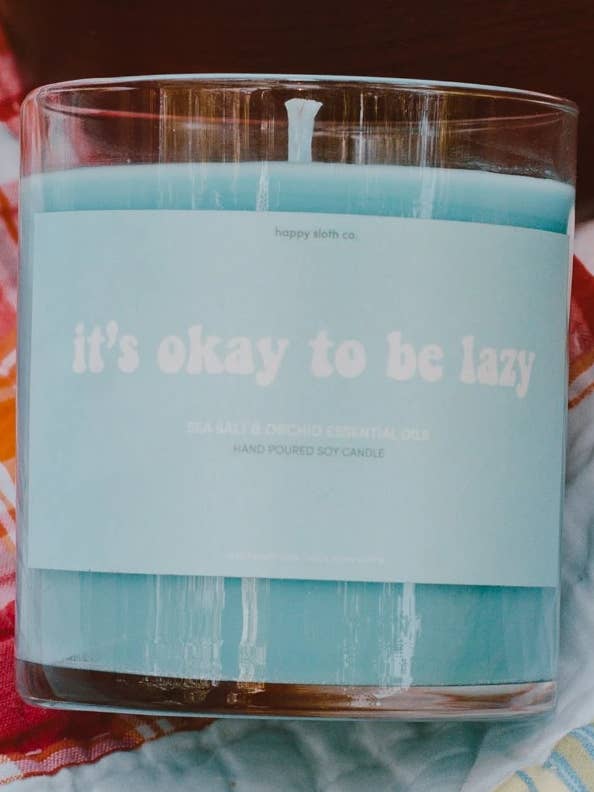 It's Ok to Be Lazy Candle for wholesale by Happy Sloth Co.
