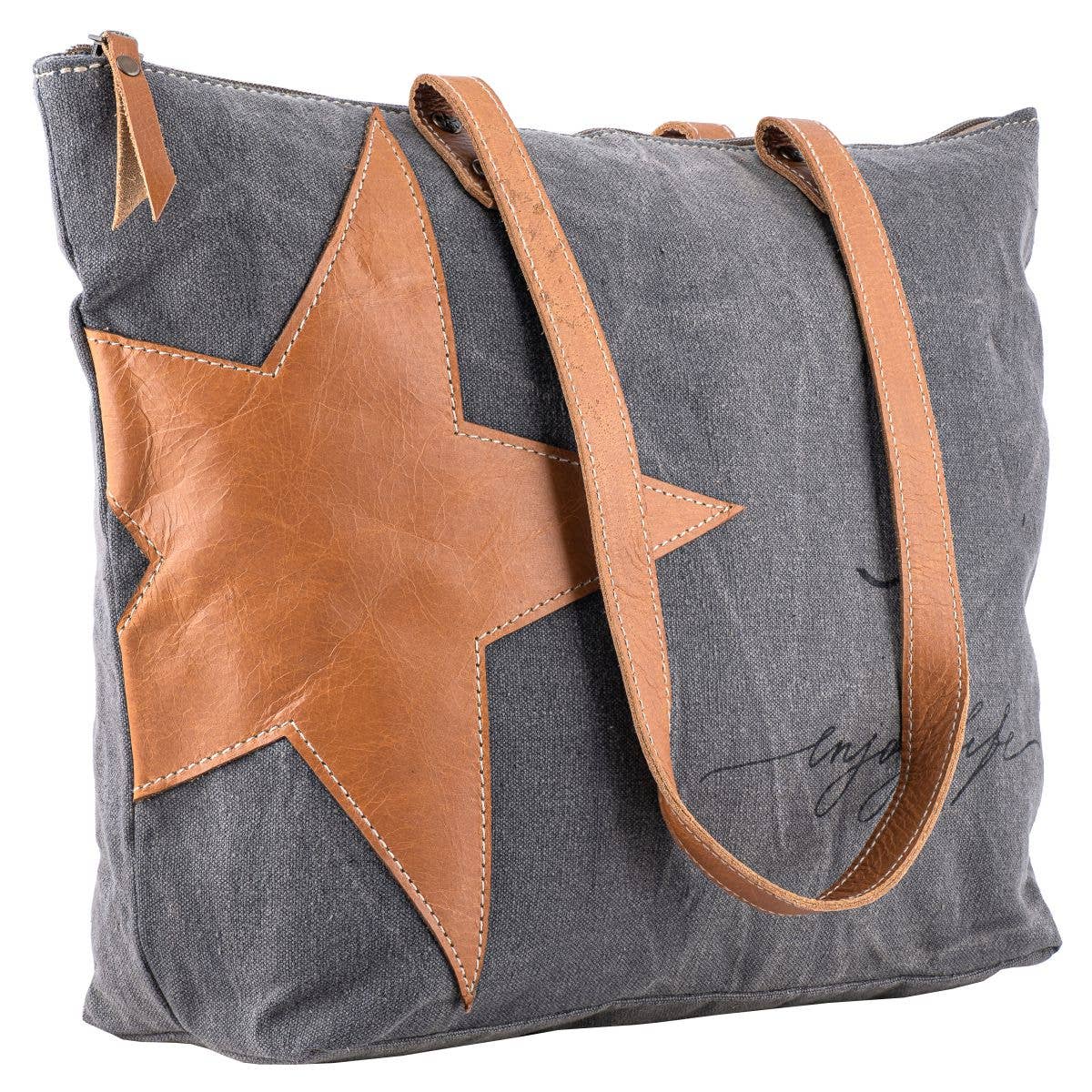 Sixtease Bags USA – Sacola - Mulher por atacado – Saco de Mão Feminino Canvas Leather Star -enjoy Life - Cinzento3