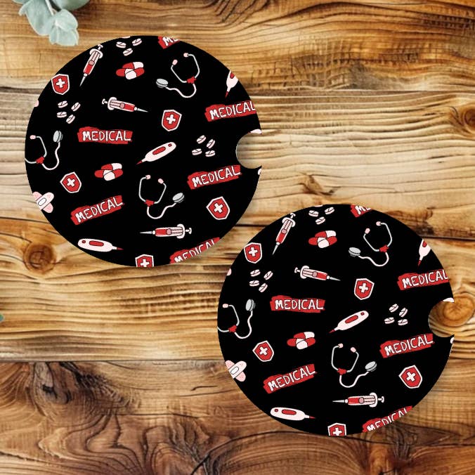 Set di sottobicchieri per auto in neoprene per infermieri per la vendita all'ingrosso da parte di Prairie Chicken Sticker Shop & Gifts