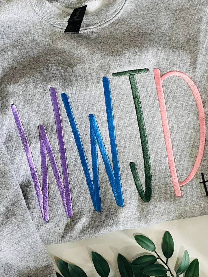 Embroidered WWJD Sweatshirt for wholesale by Ruby KoKo Designs