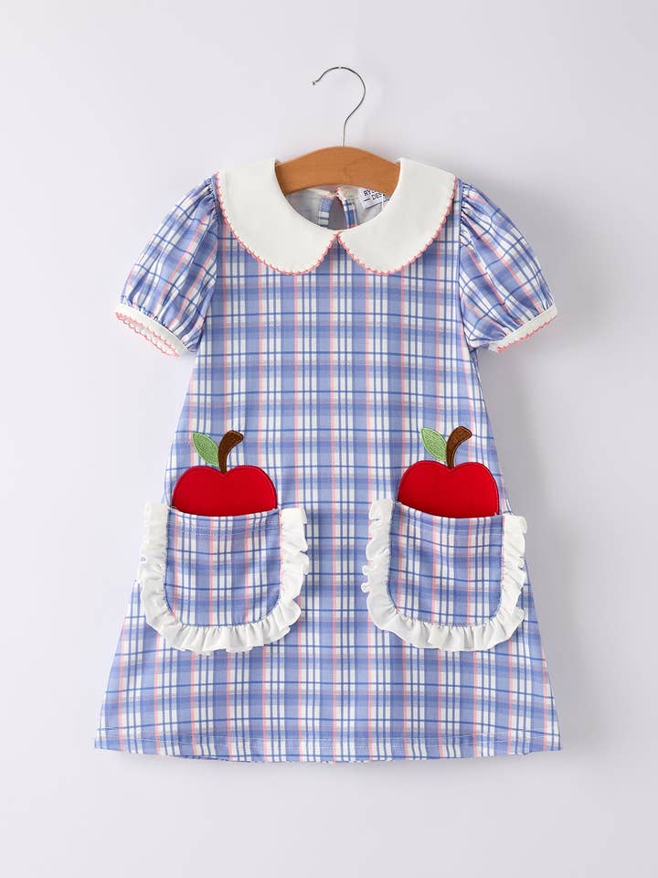 Rylee Faith Designs - Wholesale Dress - Kids - BACK TO SCHOOL Pocket Applique Check Girls Dress