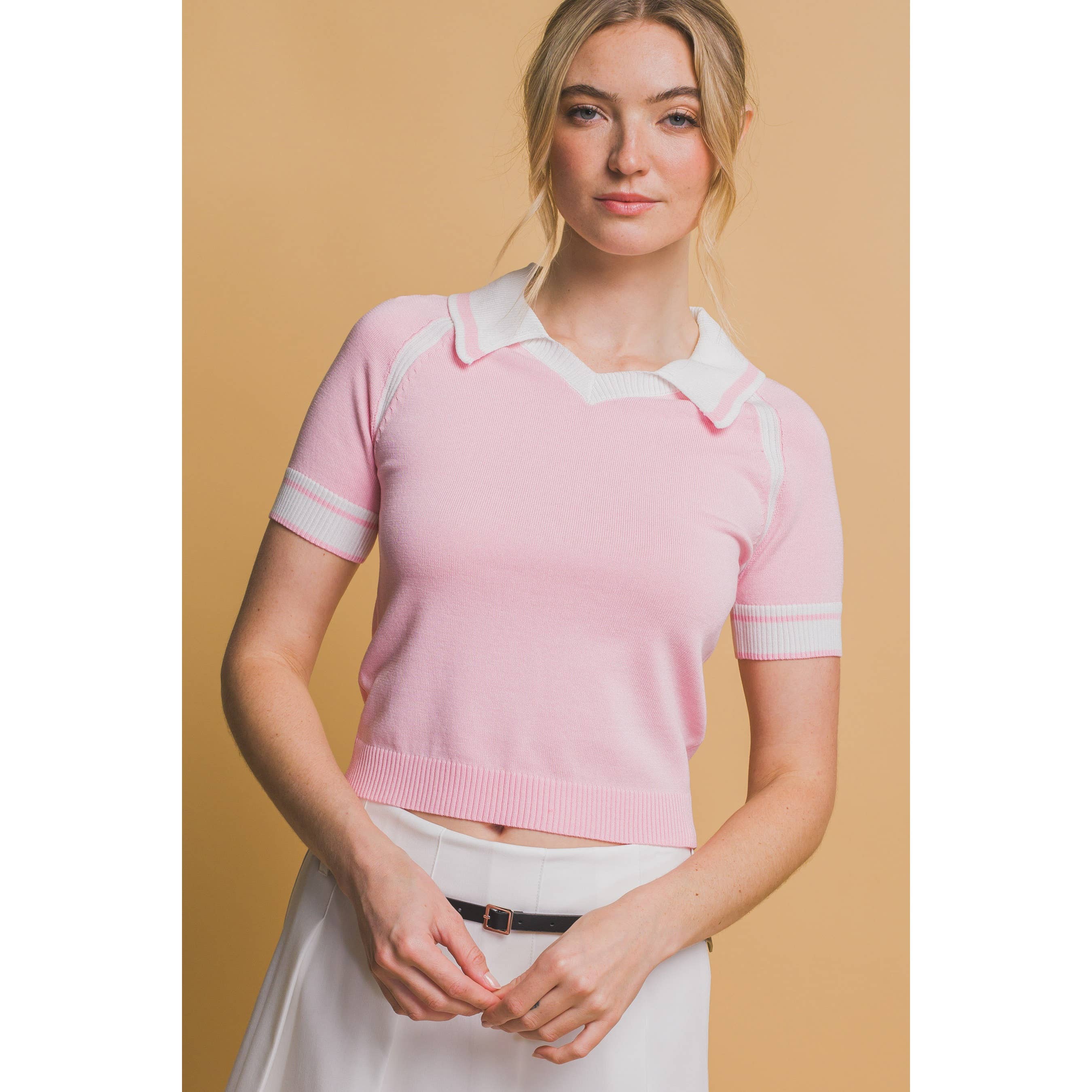 Paperdoll - Wholesale Knit Top - Women's - Striped Knit Polo Shirt6