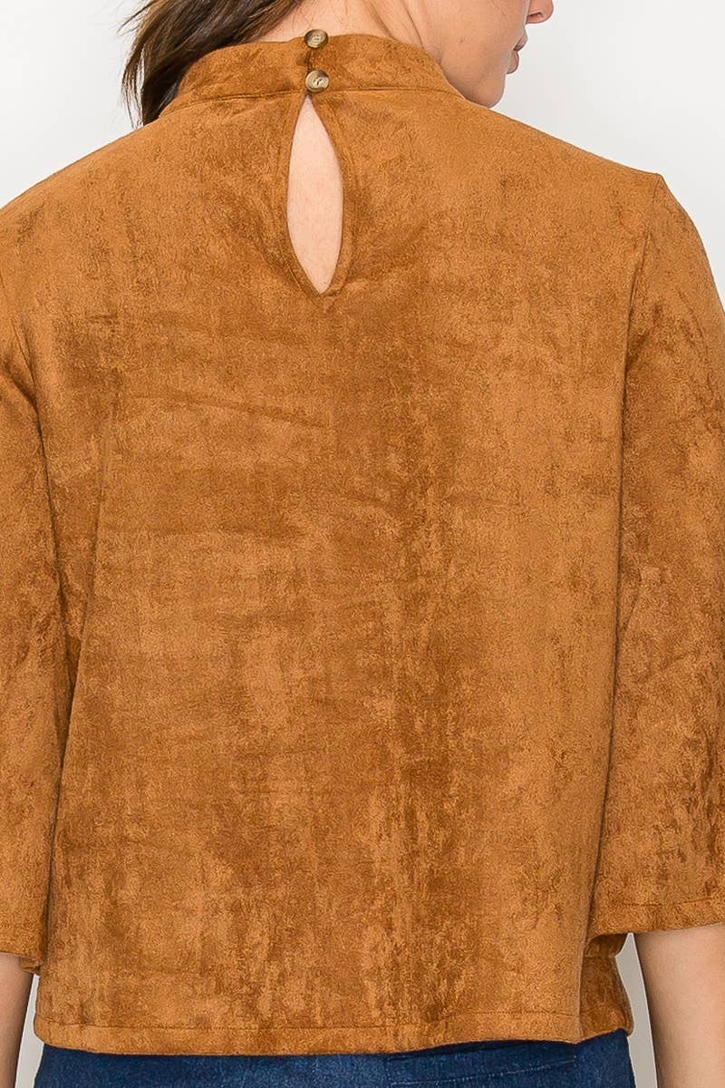 LoveWednesday - Wholesale Blouse - Women's - Bell sleeve camel suede top  - LWT1802 13
