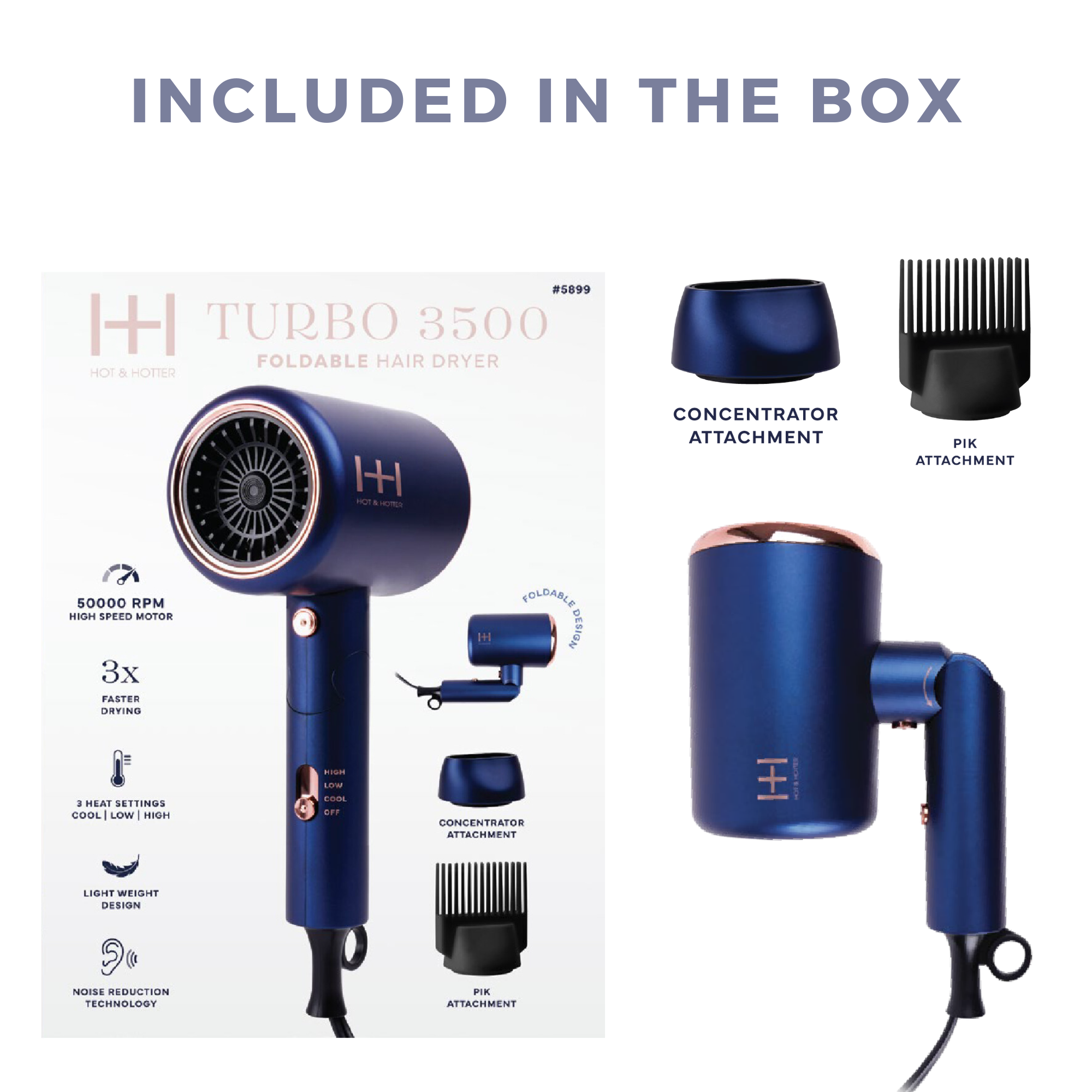 Annie International, Inc. - Wholesale Hair Dryer - Hot & Hotter Turbo 3500 Foldable Hair Dryer Blue4