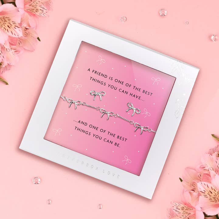 Letterbox Love Bracelets - Wholesale Stud/Post Earrings - Friendship – Silver Plated Bow Bracelet & Earring Gift Set3