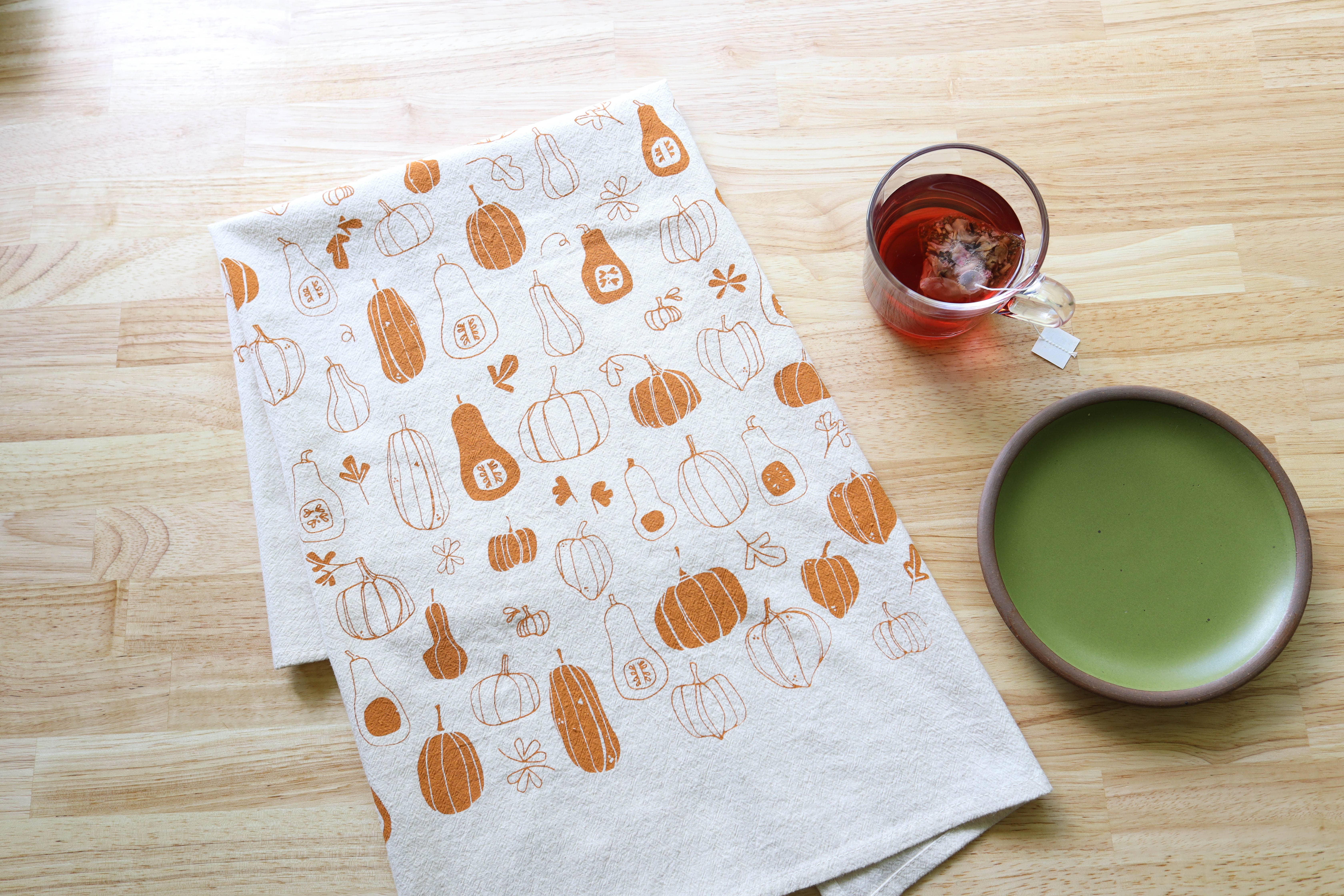 The High Fiber - Vendita all'ingrosso Strofinacci - Canovaccio stampato a mano con zucca e zucca invernale per l'autunno2