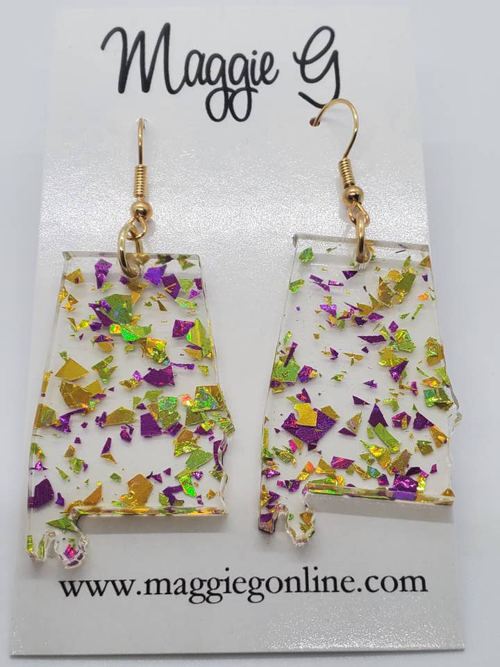 Alabama State Acrylic Mardi Gras Earrings for wholesale by Maggie G