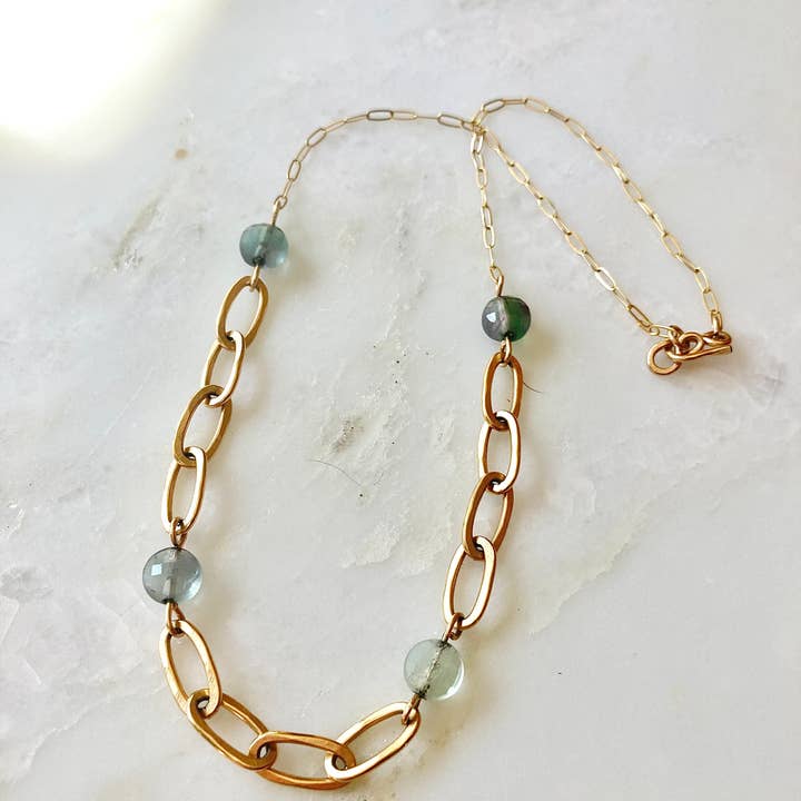 Mixed paperclip chain and gemstone necklace for wholesale by Emily Gibbons Jewelry