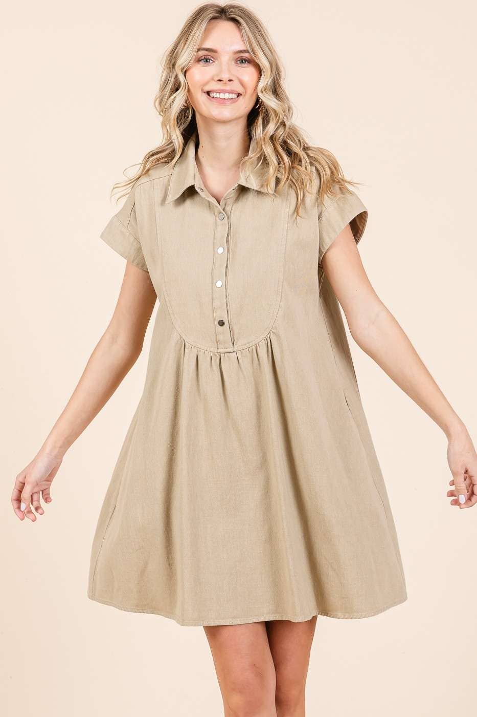 mittoshop – Engroshandel Kjole - Dame – TWILL KORTÆRMET MINIKJOLE MED KRAVE18