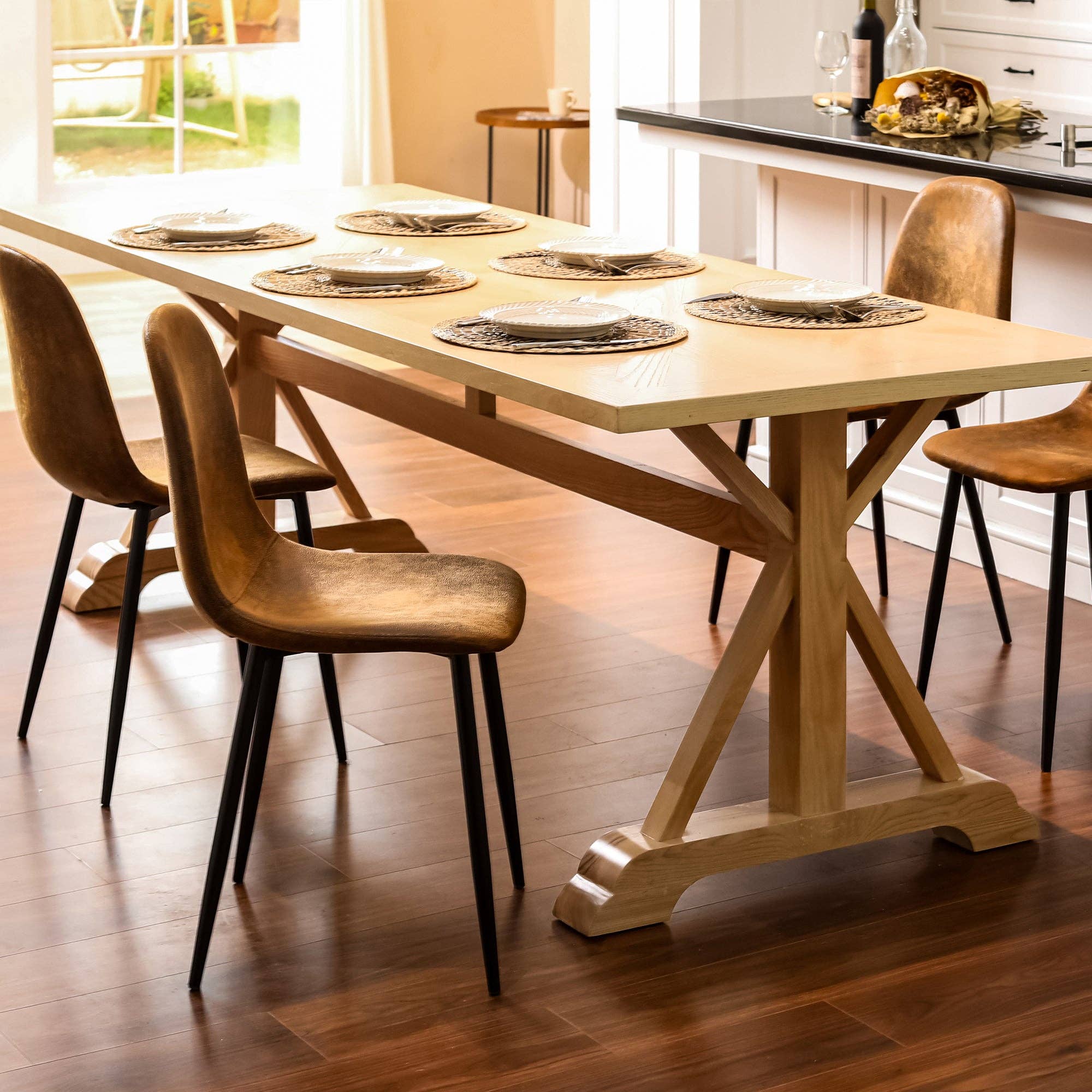 Urban Meuble – wholesale Stol – Set med 4 vintage skandinaviska matstolar i retro brunt mocka CHARLTON SUEDE BROWN1