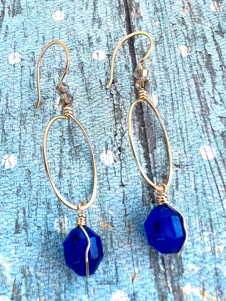 Oval Dangle Blue Agate Prism Gemstone Earrings for wholesale by Beaded Vision Jewelry