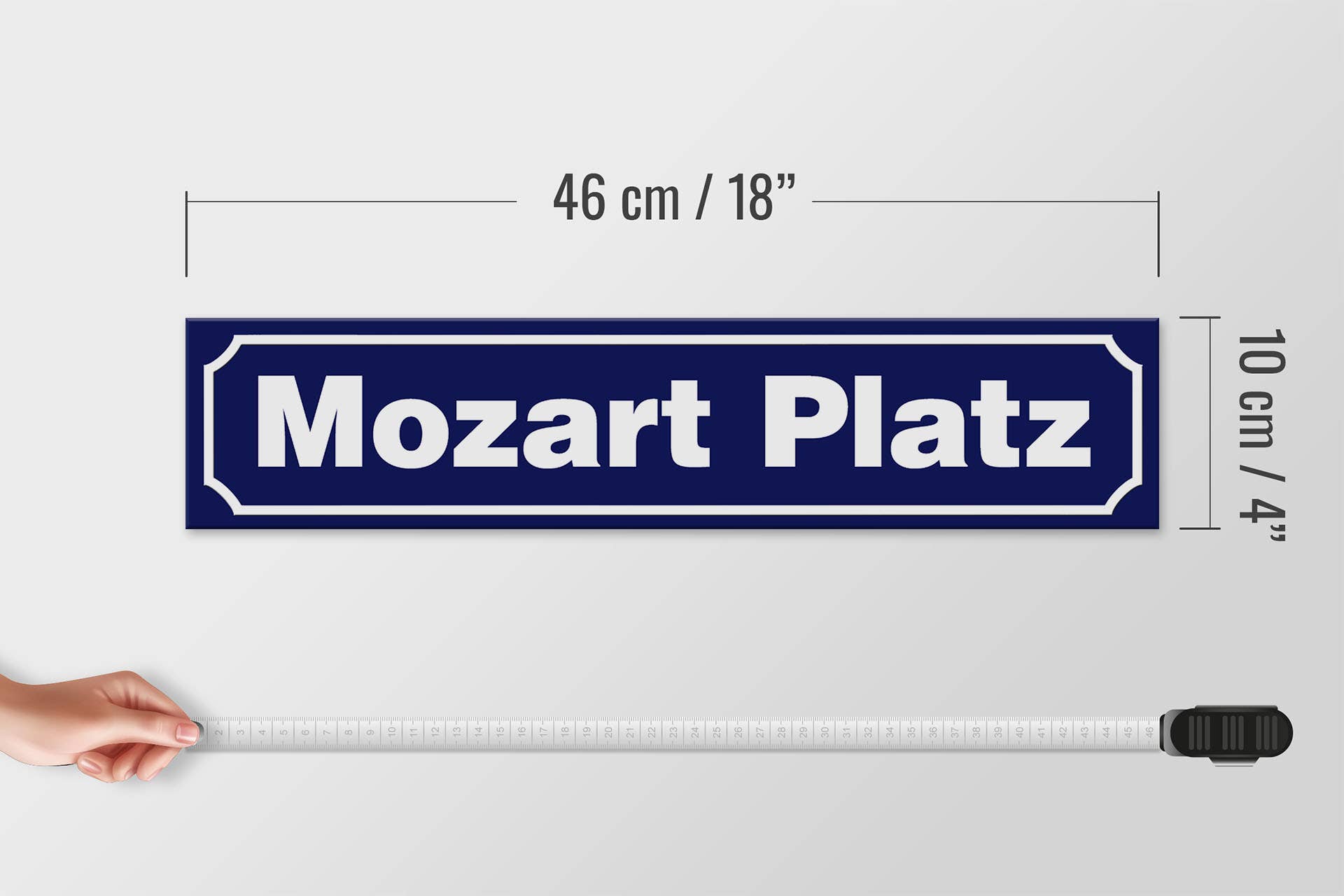Femer – Sinal por atacado – Placa de madeira Mozart Platz Áustria 46x10 cm3