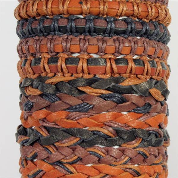 Brown Leather & Cord Wristbands On Tube for wholesale by Western Counties Wholesale