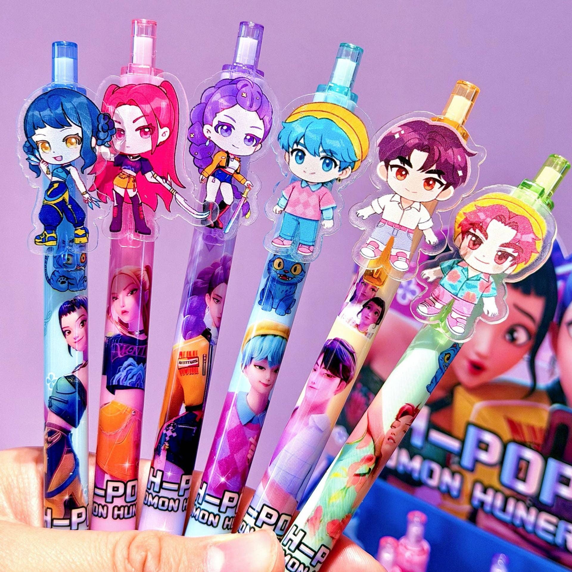 Auraquise - Wholesale Pen - K-Pop Demon Hunters Acrylic Clip Ballpoint Pen Retractable Student Office Stationery2
