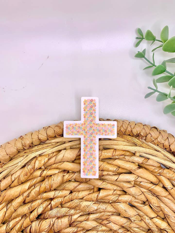 Pegatina cruzada floral, pegatinas cristianas, calcomanías de fe para venta al por mayor de MarieDesignCo
