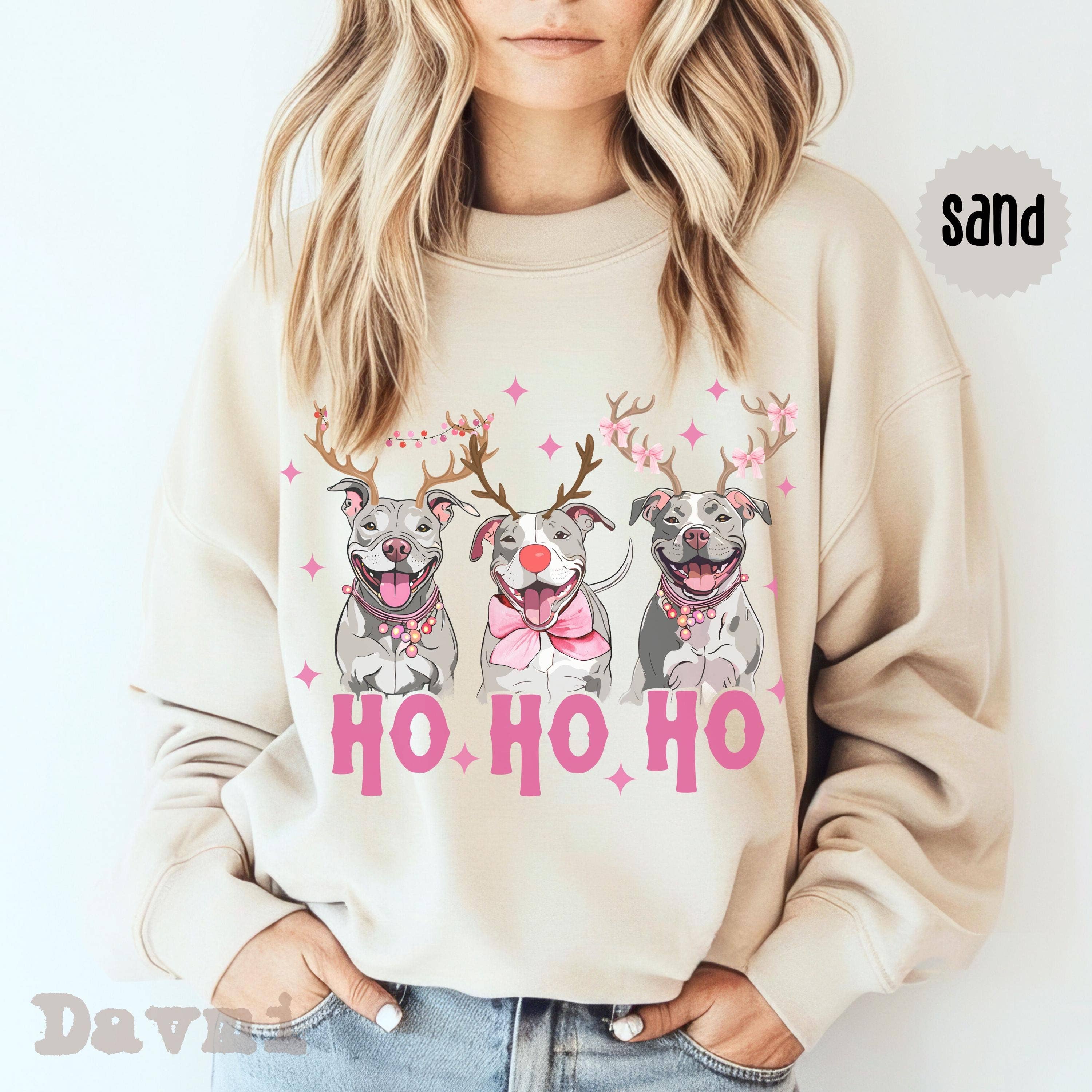 NVC Ecommerce LLC - Wholesale T-Shirt (Graphic) - Women's - Pitbull Christmas Shirt, Ho Ho Ho Crewneck Sweater1