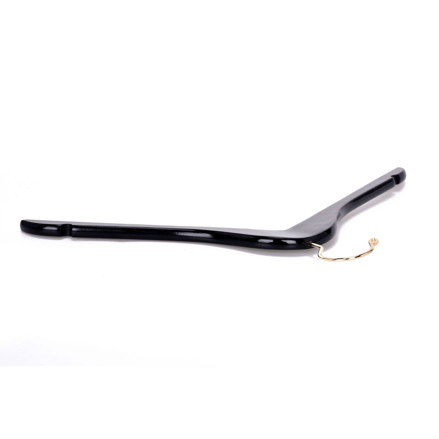 Quality Hangers - Wholesale Clothes Hangers - W071 Semi Curved Wooden Hangers - Black with Gold Hook - 804