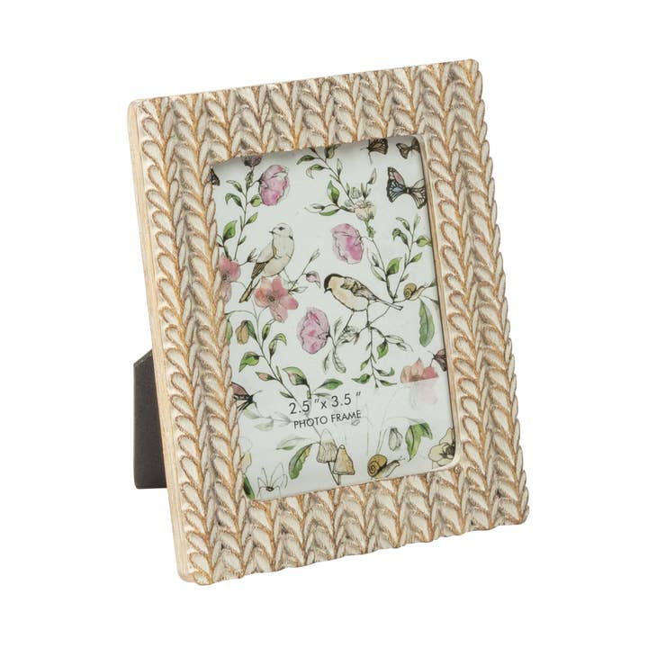 A00680: Mini brnch ptrn ant wht/tan rsn frame,fit 2.5x3.5in for wholesale by Silver Tree Home & Holiday