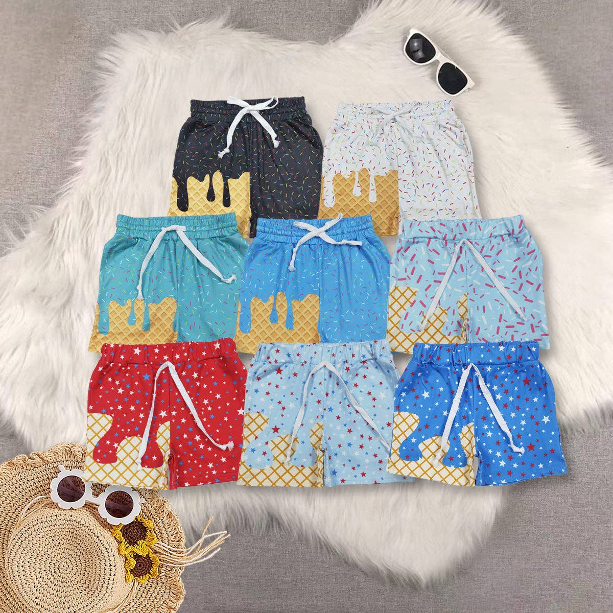 Aier Wholesale - Wholesale Shorts - Kids - Sibling Baby Boys Ice Cream Drip Sprinkles Stars Summer Shorts Bottoms8