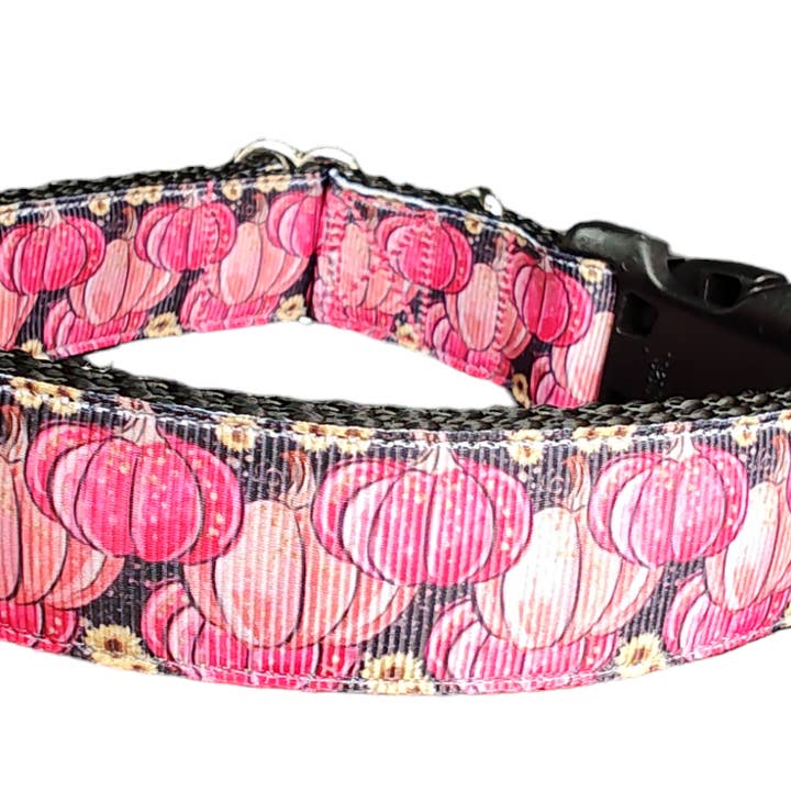 Pink Pumpkins Nylon Dog Collar for wholesale by Doot's Pet - Collars For A Cause