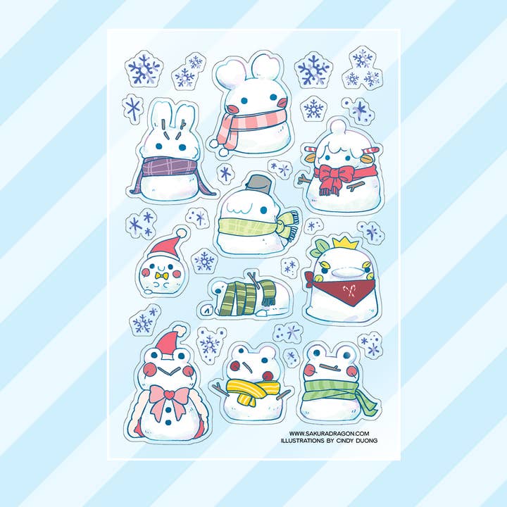 Snowy Friends Clear Sticker Sheet for wholesale by sakuradragon