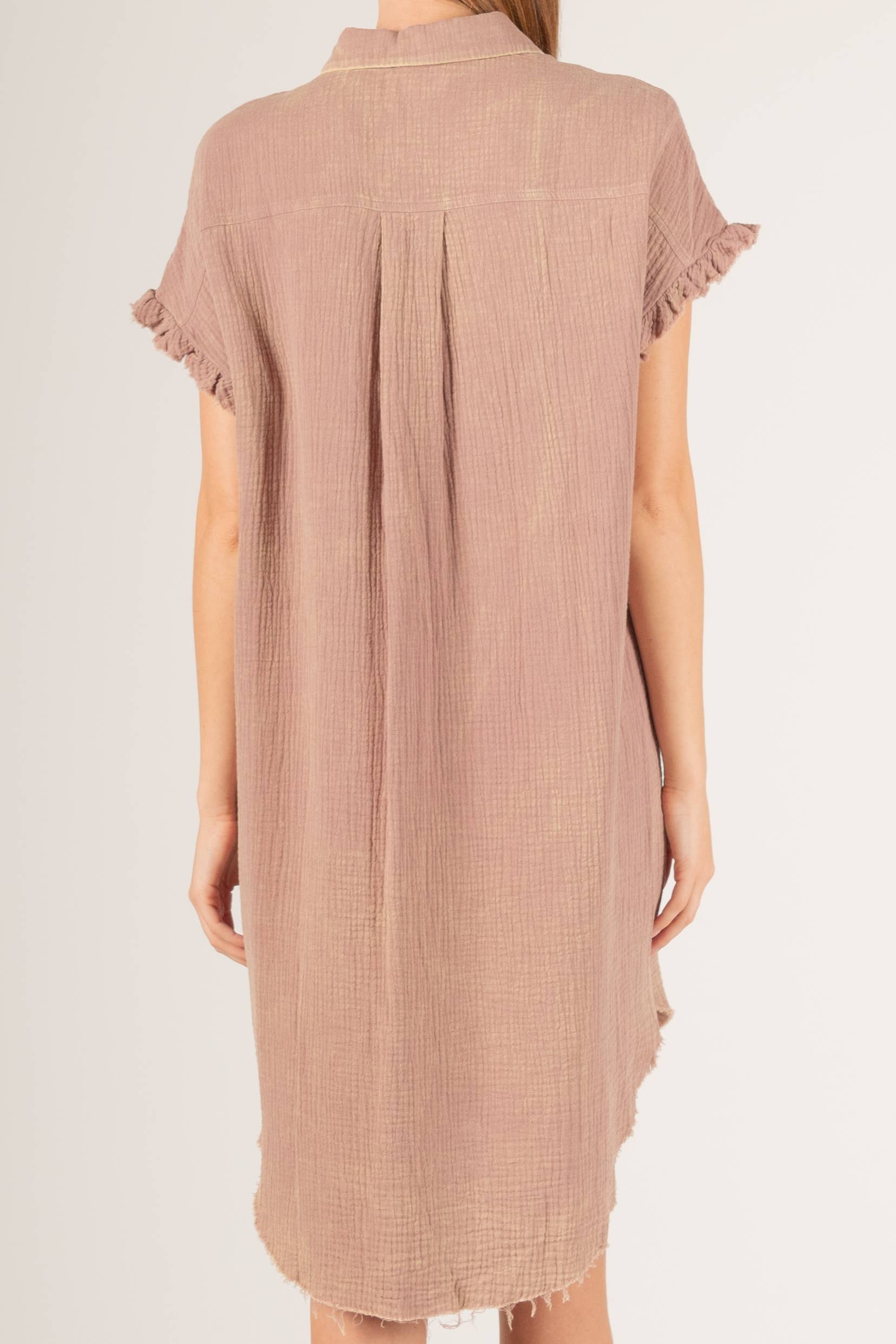 Before You Collection - Wholesale Dress - Women's - Washed Gauze Raw Edge Shirt Dress11