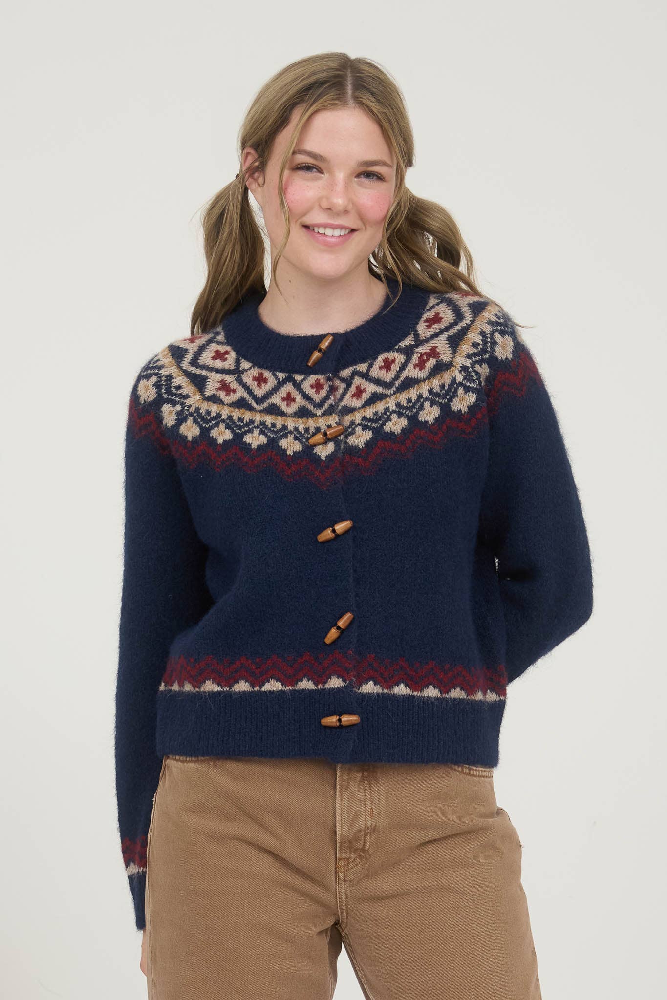 J.O.A - Vendita all'ingrosso Cardigan - Donna - CARDIGAN IN MAGLIA CON BOTTONI A LEVA FAIR ISLE6