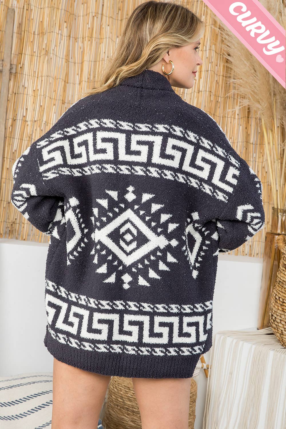 Sweet Lovely by Jen - Wholesale Cardigan - Women's - PLUS SIZE AZTEC PRINT SUPER SOFT COZY SWEATER KNIT CARDIGAN21