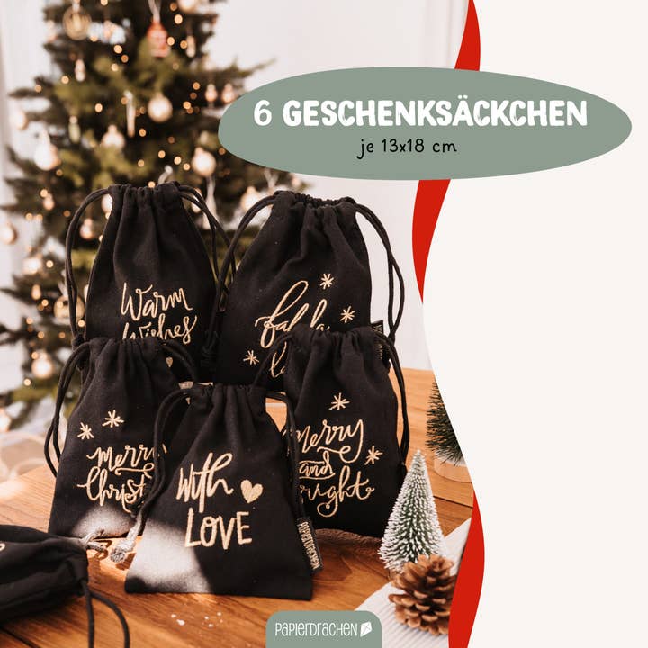 Papierdrachen - Wholesale Gift Bag Set/Pack - Paper Kite 6 Gift Bags Black Gold - Set 271