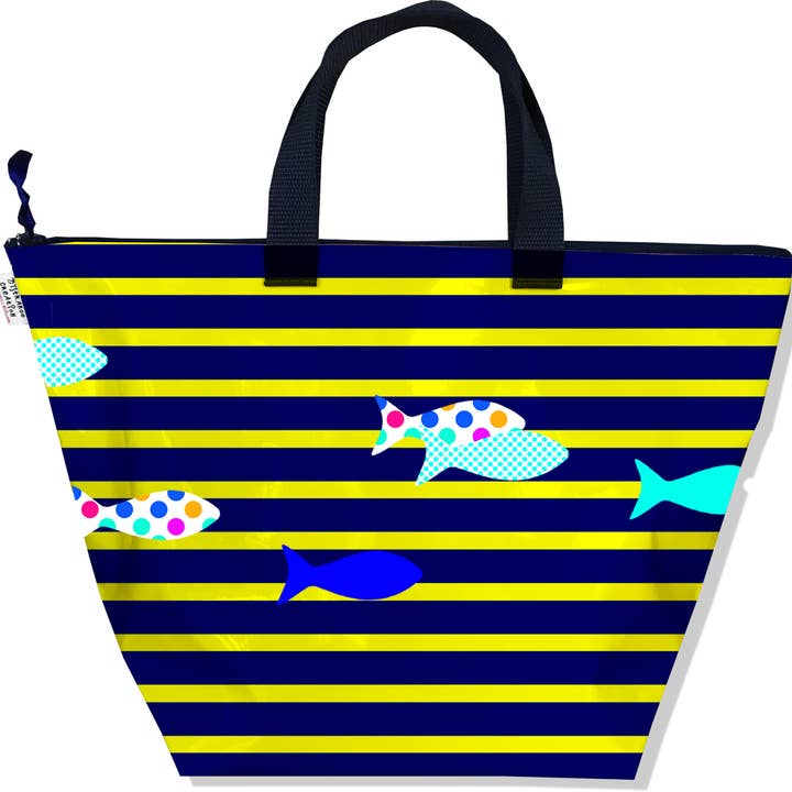 Bolso de mano Marinière con cierre de pez azul y amarillo para venta al por mayor de BISTRAKOO