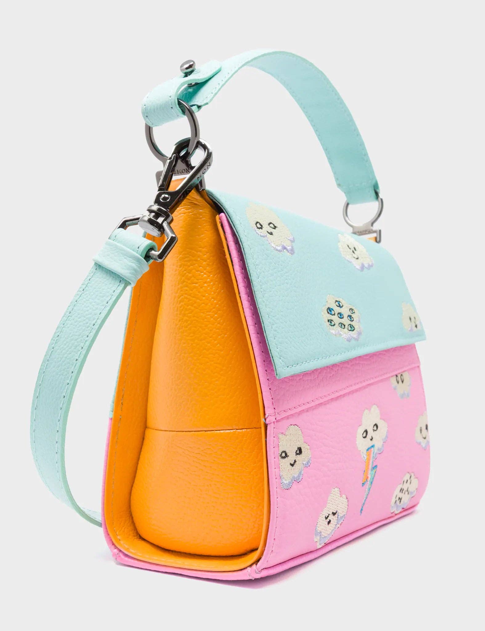 Min & Mon – Großhandel Umhängetasche - Damen – Anastasio Micro Umhängetasche Wasserballett Blau und Kaugummi Pink Leder - Happy Clouds Design8