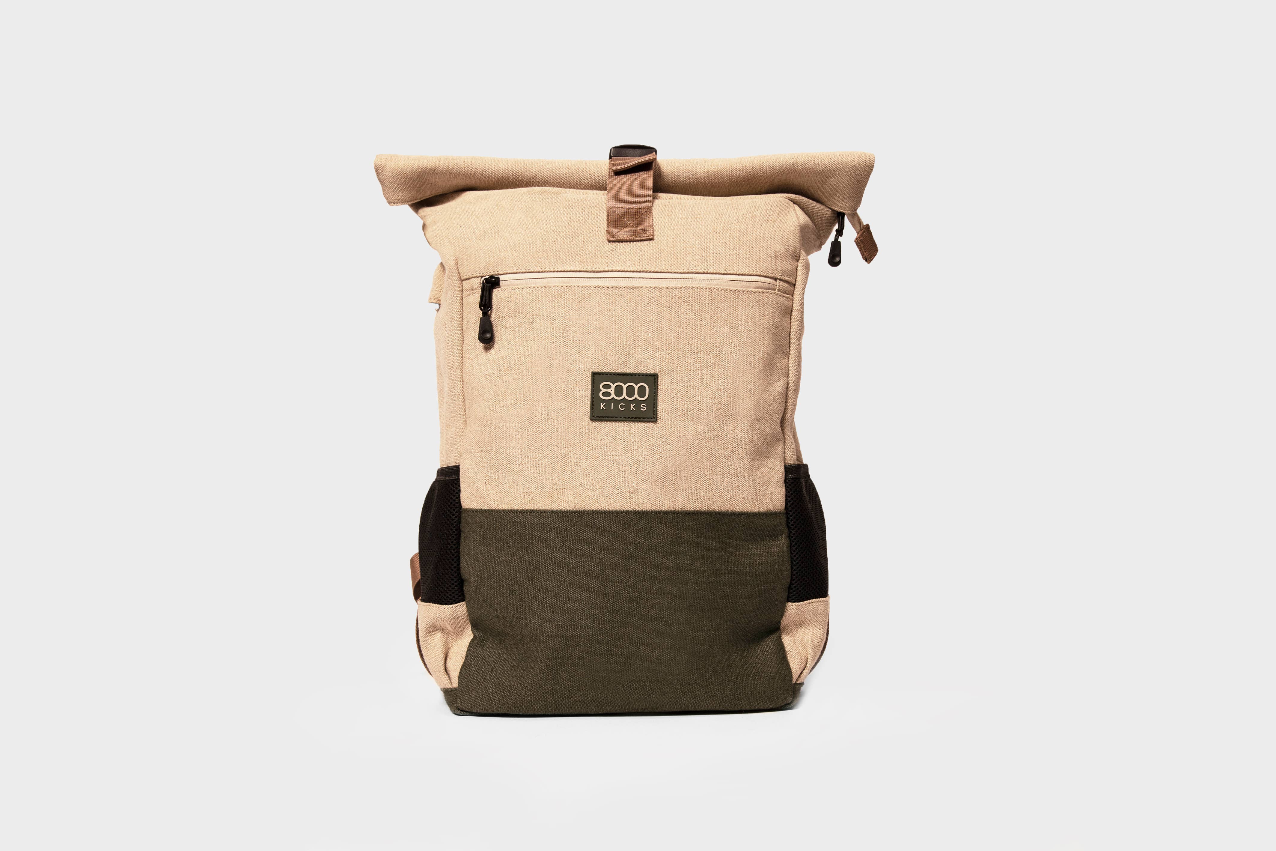 8000 Kicks Europe - Wholesale Backpack - Unisex - Everyday Hemp Backpack In Beige And Green
