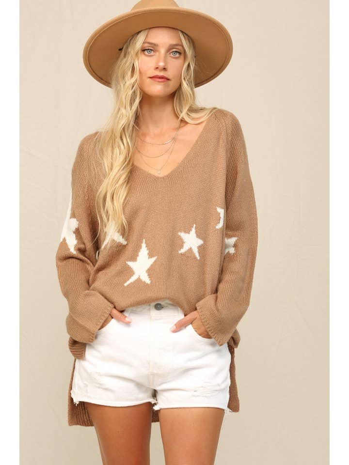 KyeMi - Wholesale Knit Sweater - Women's - Frances Intarsia Star V-Neck Sweater