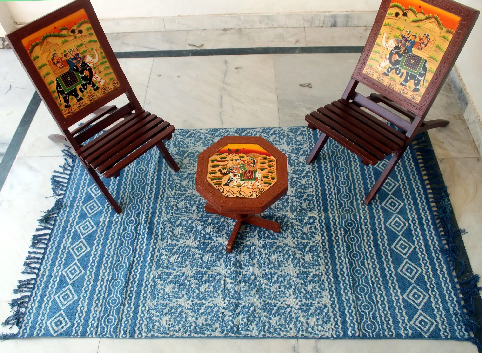 GYPSY STUDIO - Wholesale Vloerkleed - Indiase Dhurrie Hand Block Gedrukte Vloerkleed Handgemaakte Tapijten4