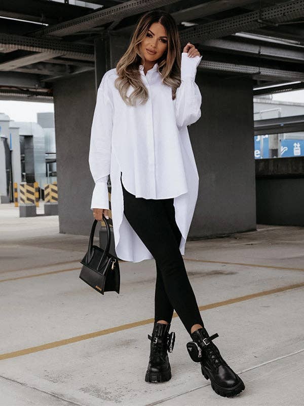 Plush Looks - Vente Chemise à col boutonné – femme - Chemises Urban manches longues col à revers asymétriques uni14