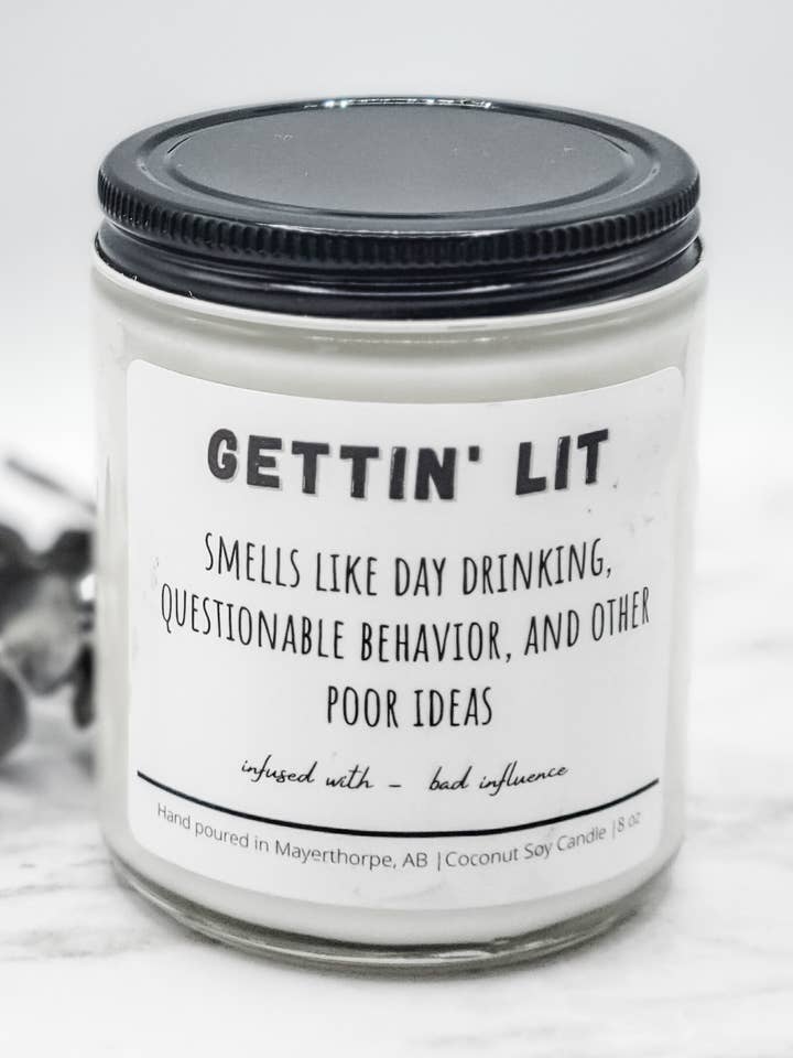 Gettin' Lit - Funny, Rude, Sweary Candle, Naughty Wickers for wholesale by Dark Horse Handcrafted