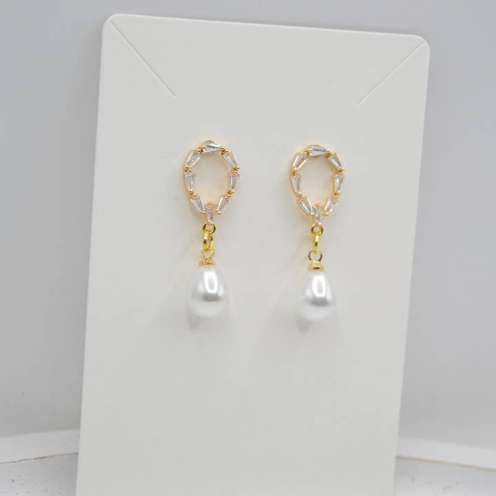 Bridal earrings, white, gold, wedding, bride for wholesale by The Adorned Fox