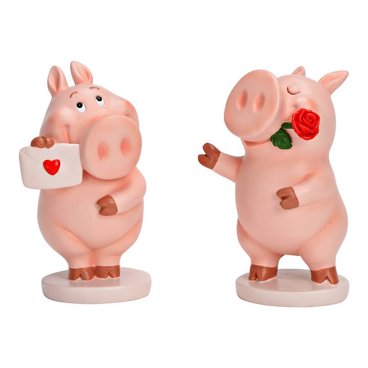 Pig in love made of poly, double, pink (W/H/D) 10x16x9cm for wholesale by Wurm