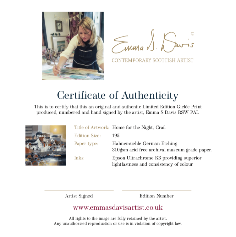 Emma S Davis Artist - Wholesale Art Print - 'Home for the Night, Crail' - Limited Edition Art Print1