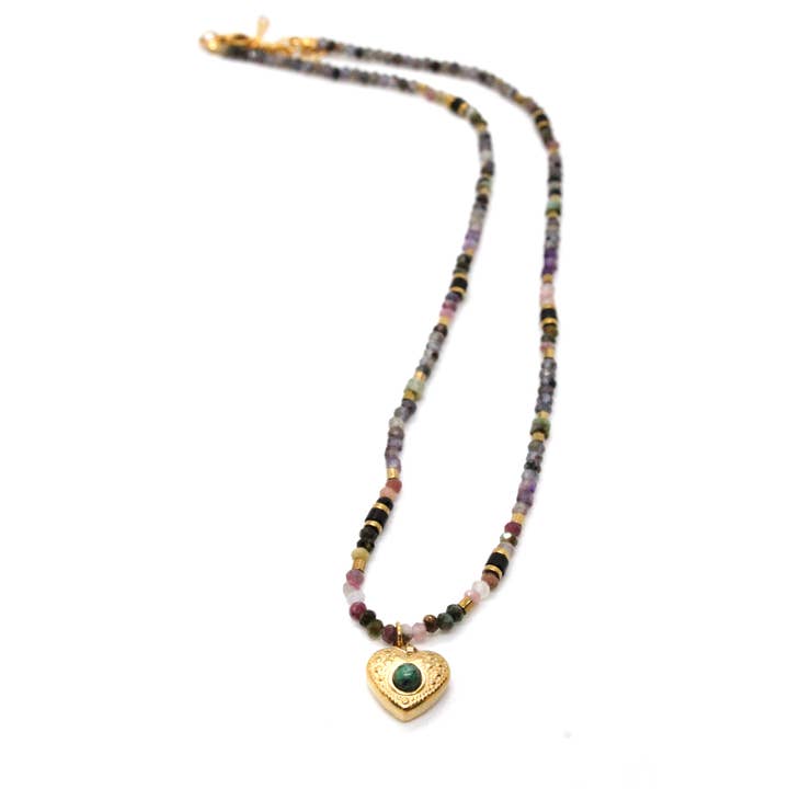 LIZOU - Wholesale Pendant/Charm Necklace - Heart Pendant Semi Precious Stone Necklace -French Flair Collection-