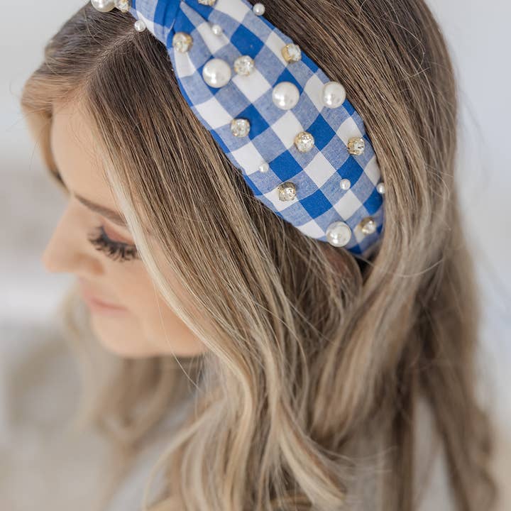 Thomas and Lee Company - Wholesale Fashion Headband - Women's - Gingham Headband with Hand-sewn Embellishments
